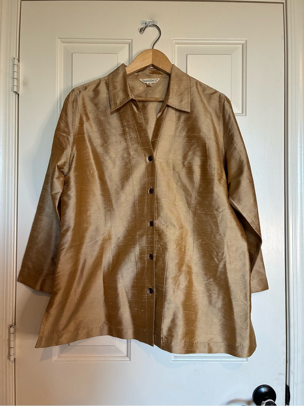 TravelSmith Shimmery Gold Button-Down Shirt